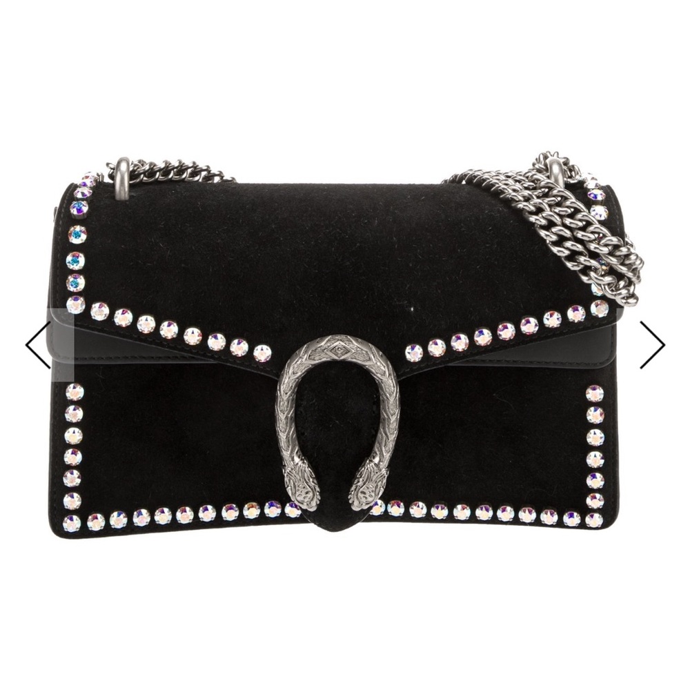 Gucci Dionysus Black Suede bag, with crystal embellishments